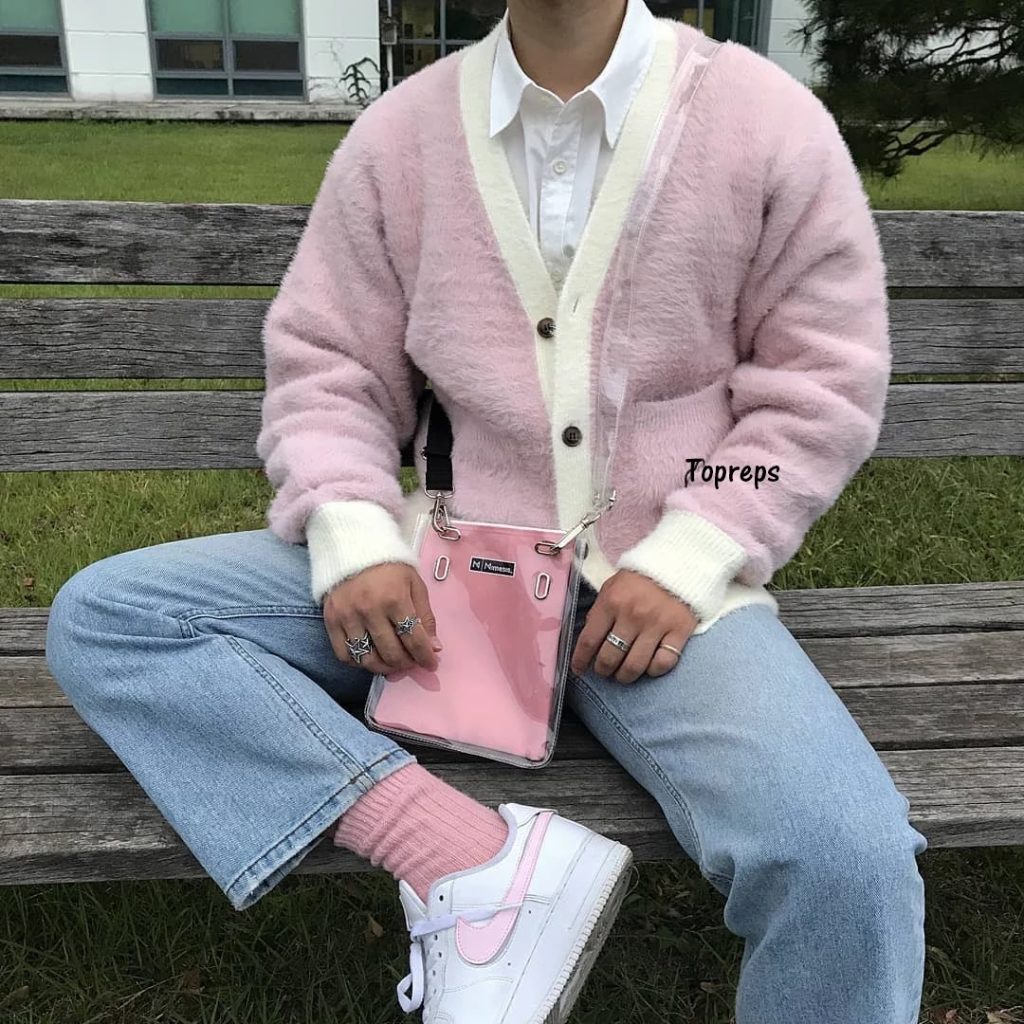 mens pink cardigan