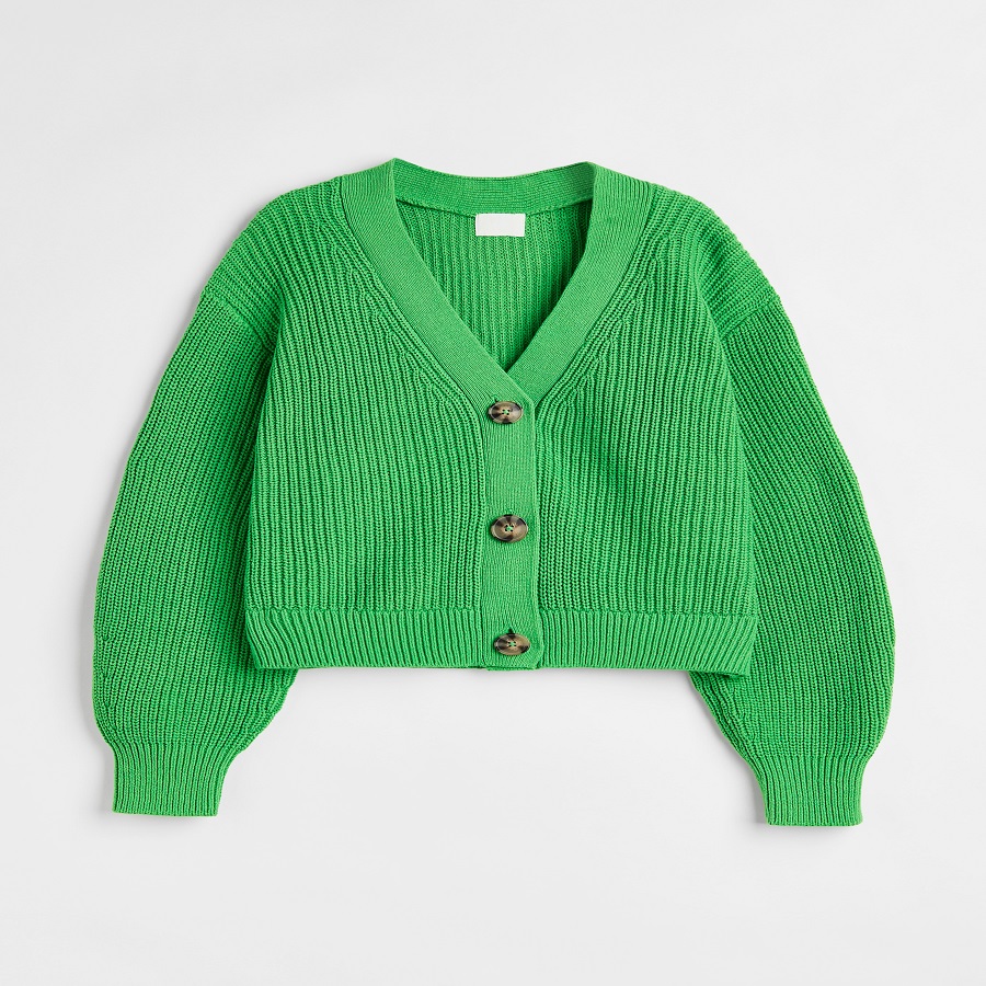 green knit cardigan