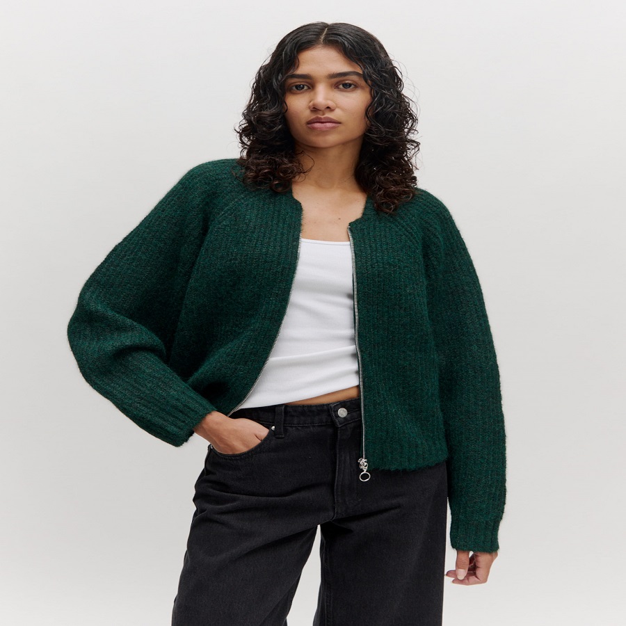 green knit cardigan